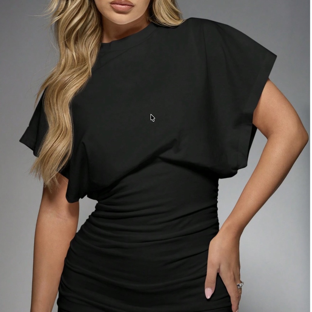 Classic Solid Batwing Sleeve Fitted Mini Dress - Picture 7 of 8